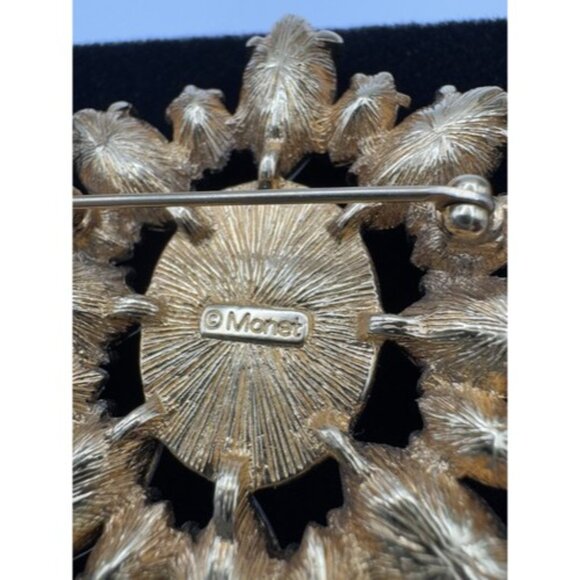 Monet Pin Brooch Star Flower Silver Tone Plastic Faux Pearl Rhinestones 2” - Picture 4 of 8